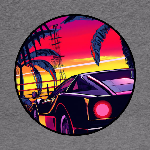 80's Outrun Synthwave Neon Car Sunset by PA